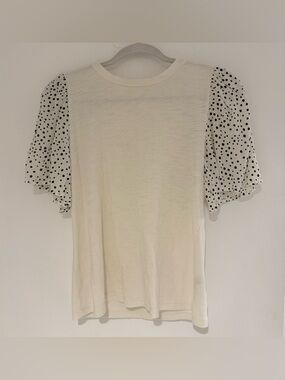 T. La White Ruffle Sleeve Polka Dot T-Shirt NWOT